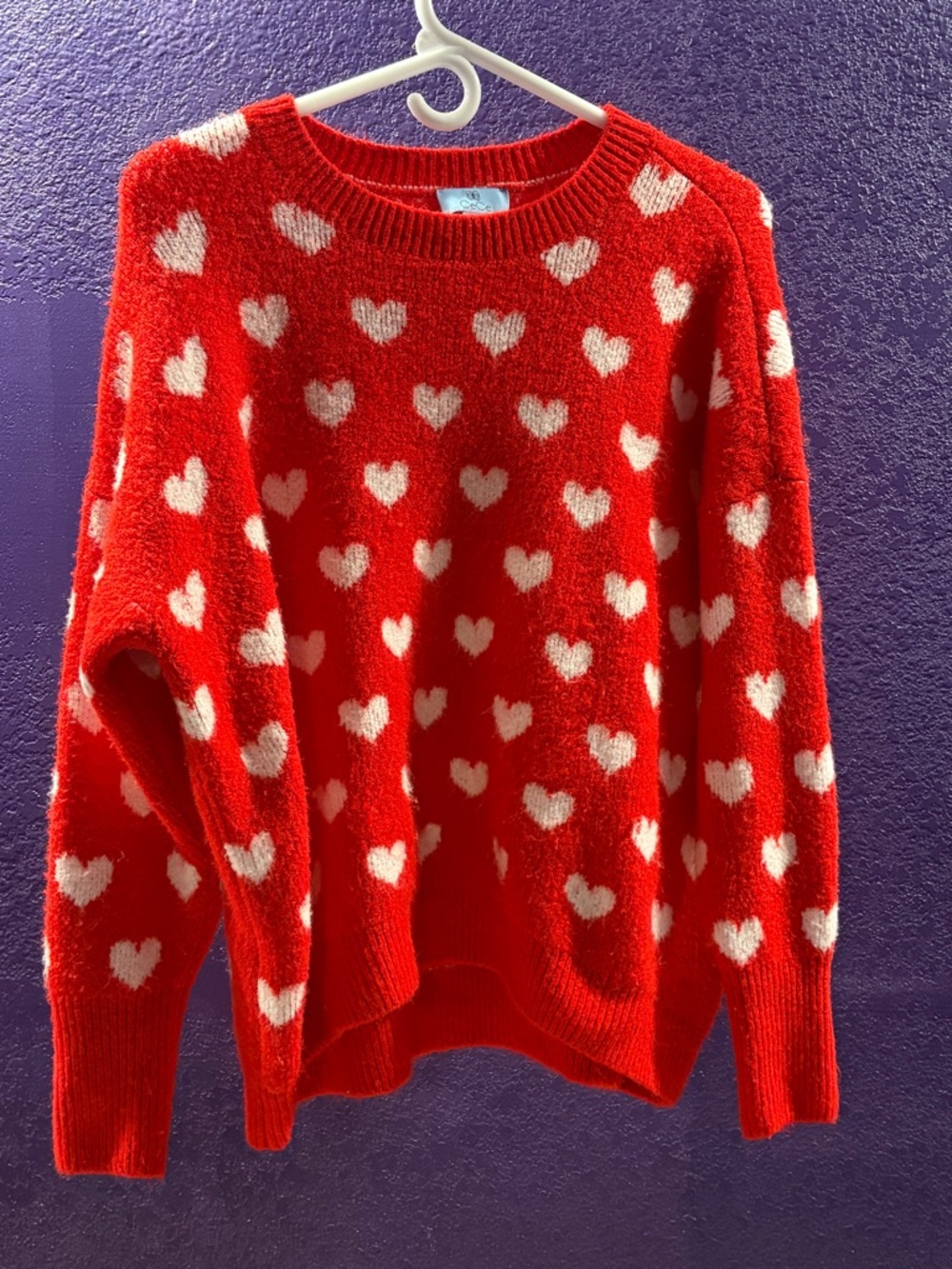 CeCe Red Sweater with White Heart Pattern